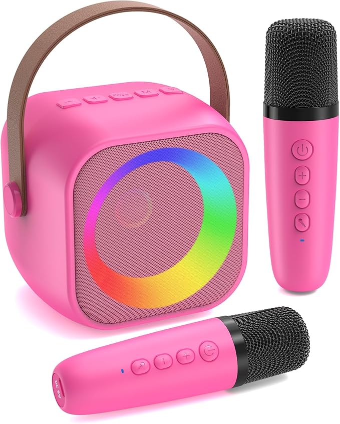 Karaoke Machine for Kids, Toys for 3-12 Years Old Girls Gifts, Kids Karaoke Microphone Machine Toy, Best Fun Christmas Birthday Gifts for 5 6 7 8 9 10 11 Years Teens Girl Boys Rose 2 Mic-CubbioJoy