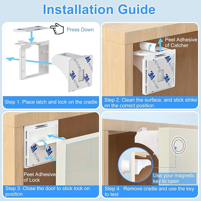 Child Safety Magnetic Cabinet Locks, AOSITE 10 Pack+2 Keys Baby Proofing Magnetic Drawer Locks for Kitchen with Adhesive No Drilling or Screws Fixed, Baby Safety Cabinet Locks-CubbioJoy