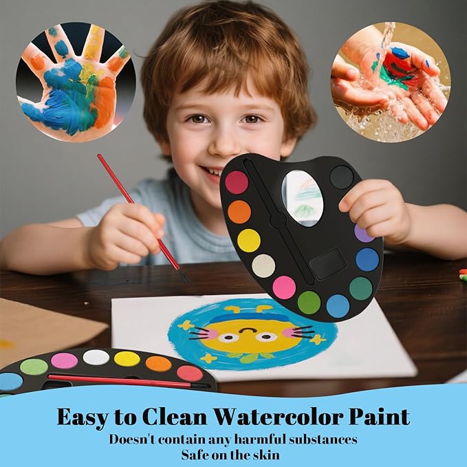 24 Pack Watercolor Paint Set Bulk, with 12 Vibrant Colors and 24 Brushes, Washable Water Color Paint Sets for Kids and Adults, Ideal Gift for Art Party Favors, School Classroom Supplies-CubbioJoy