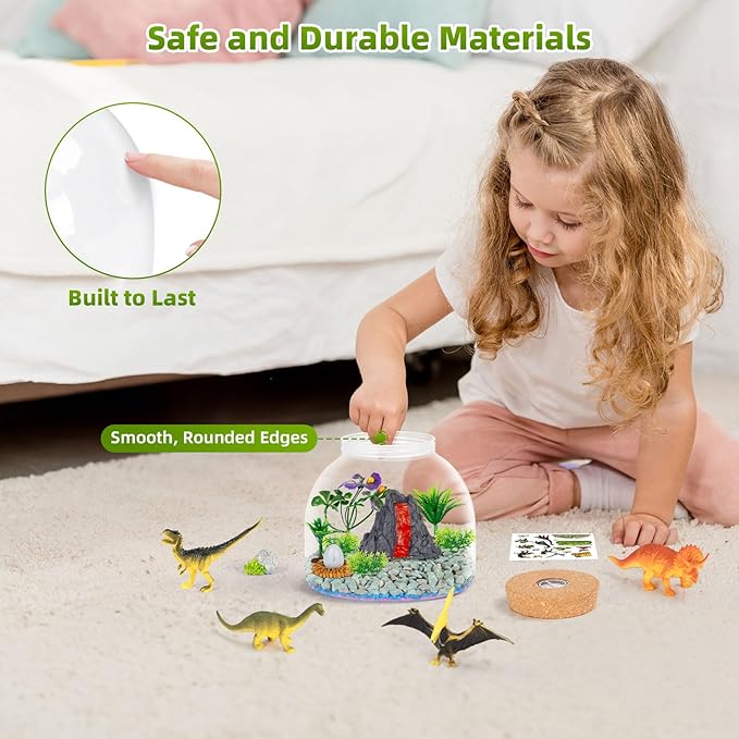 Dinosaur Light Up Terrarium for Boys – DIY Prehistoric Garden with LED | STEM Toy & Craft Gift for Kids Ages 4-8, Perfect for Birthday or Christmas-CubbioJoy