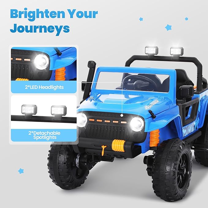 24V Kids Toddler Ride On Truck Electric Car Kids Ride On Truck Car Electric Jeep Off-Road Truck for Parent Remote Control LED Lights Music Powerful Wheels for Ages 3+(Blue)-CubbioJoy
