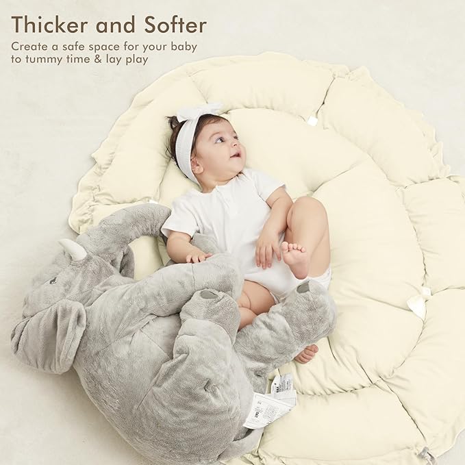 ANGELBLISS 5 in 1 Baby Play Gym Mat, Reversible Tummy Time Mat with 5 Sensory Toys for Stage-Based Developmental, Thick & Large Baby Activity Center from Newborn to Toddler (Beige)-CubbioJoy