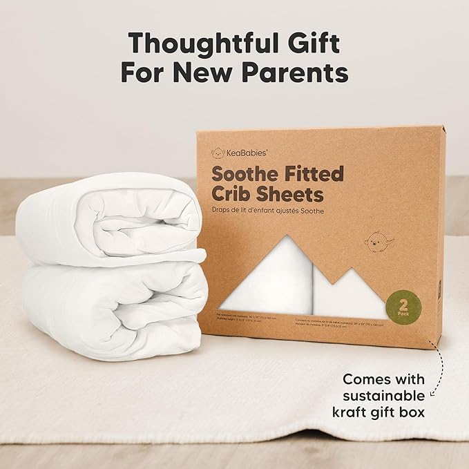 KeaBabies 2-Pack Organic Crib Sheets for Boys, Girls - 52x28 Fitted Crib Mattress Sheet Neutral, Breathable Jersey Cotton Cover for Baby Bed, Toddler Mattress, Soft & Cute Prints (Soft White)-CubbioJoy