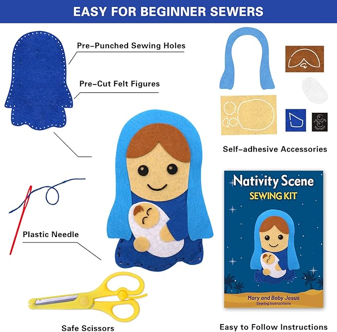 CiyvoLyeen Nativity Scene Craft Kit Christmas Ornaments DIY Kids Craft and Sew Kits for Girls and Boys Educational Beginners Sewing Set-CubbioJoy
