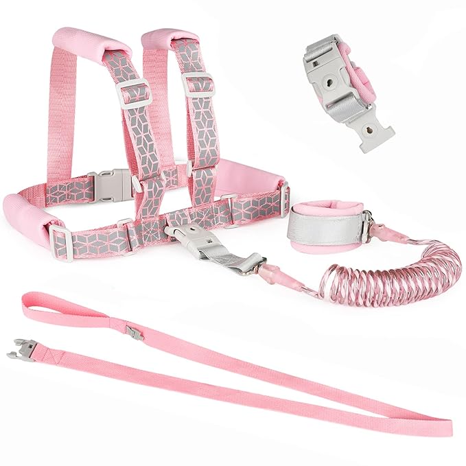 Accmor Toddler Harness Leash, Reflective Kids Leashes with Anti Lost Wrist Link, 3 in 1 Child Harnesses with Key Lock Design for Girls, Baby Walking Wristband Rope Protection Belt Tether.-CubbioJoy