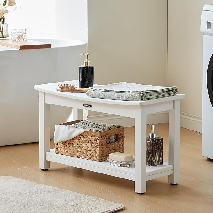 30'' Heavy Duty Shower Bench for Inside Shower, White Poly Bath Stool for Shaving Legs, Waterproof Spa Bath Chair Seat with Adjustable Feet, Weight Capacity 700LBS (30 x 13 Inches)-CubbioJoy