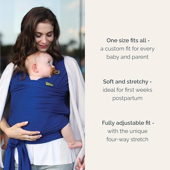 Boba Baby Wrap Carrier – Original Baby Sling Carrier for Newborns (7–35 lbs), Soft, Secure, Hands-Free & Ergonomic, Ideal for Comfortable Bonding, New Parents (Serenity Dark Blue)-CubbioJoy