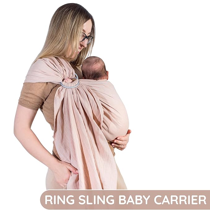Baby Ring Sling – Breathable 100% Cotton Wrap for Infant Support, Baby Sling Carrier – Adjustable Muslin Fabric, Sunset Rose Baby Sling Wrap - Soft Chest Hold for Travel-CubbioJoy