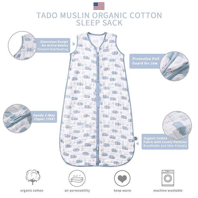 Baby Sleep Sack 2-4 T Boys & Girls Wearable Blanket 100% Organic Cotton 0.5 TOG Toddler Sleeping Sack 2- Way Zipper X-Large-CubbioJoy