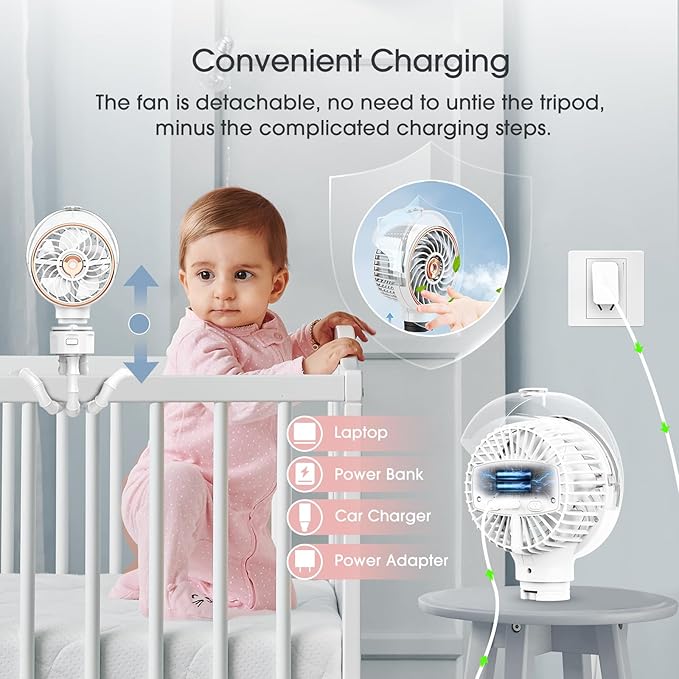 Ausic Stroller Fan with Mist, 100ml Misting Portable Fan for Stroller, Baby Fans with Detachable Tripod, Baby Essentials, Clip on Fans for Crib, Treadmill, Car Seat, Outdoor-CubbioJoy
