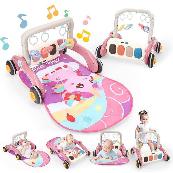 Baby Play Gym Walker Kick and Play Piano Gym for Boys Girls Play Mat Musical Tummy Time Mat Infant Christmas Newborn Gifts Toddlers (Pink)-CubbioJoy