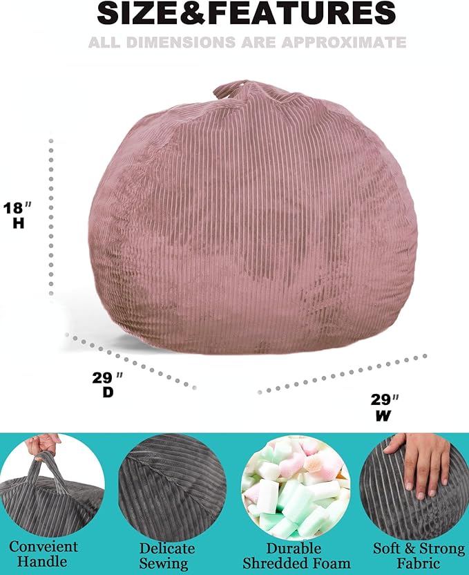 2 Pcs Classic Bean Bag Chair, with Faux Rabbit Fur Cover for Teens and Kids, Memory Foam Bean Bag Chairs, Ultra Soft Faux Fur Fabric, 2.5 feet Round Fluffy Bean Bag Sofa-CubbioJoy