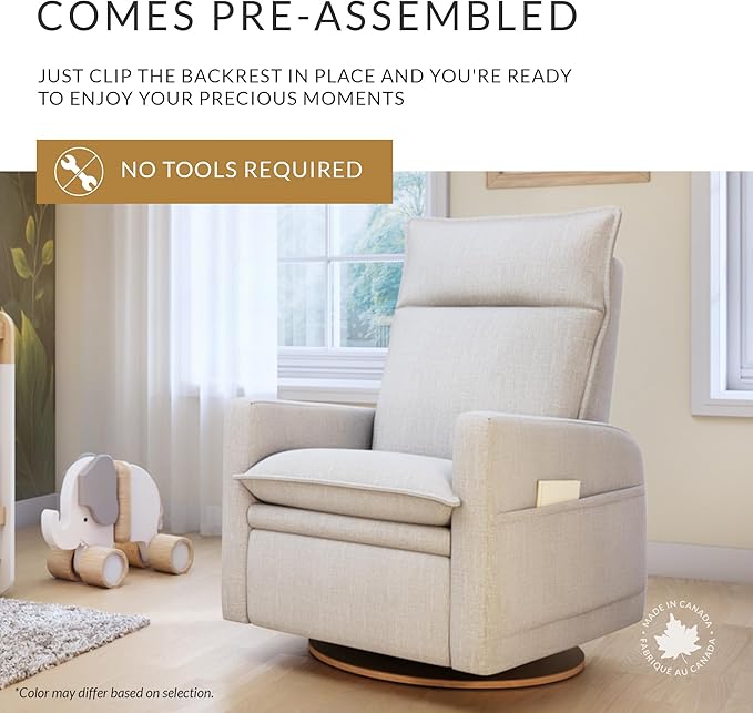 Jaymar Arya Modern Nursery Glider Recliner Chair – Cozy Nursing Chair with 360° Swivel for New Parents, Gentle Motion, Compact Design, High Back & Low Armrests, Canadian Made (Pearl/Puppy Fabric)-CubbioJoy