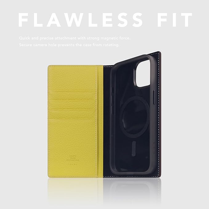 D8 Neon Full Grain Leather Wallet Case for iPhone 15 - [2-in-1] Handcrafted Detachable Diary Style with Magnetic MagSafe Back Cover, Gift Box Included (Lemon)-CubbioJoy