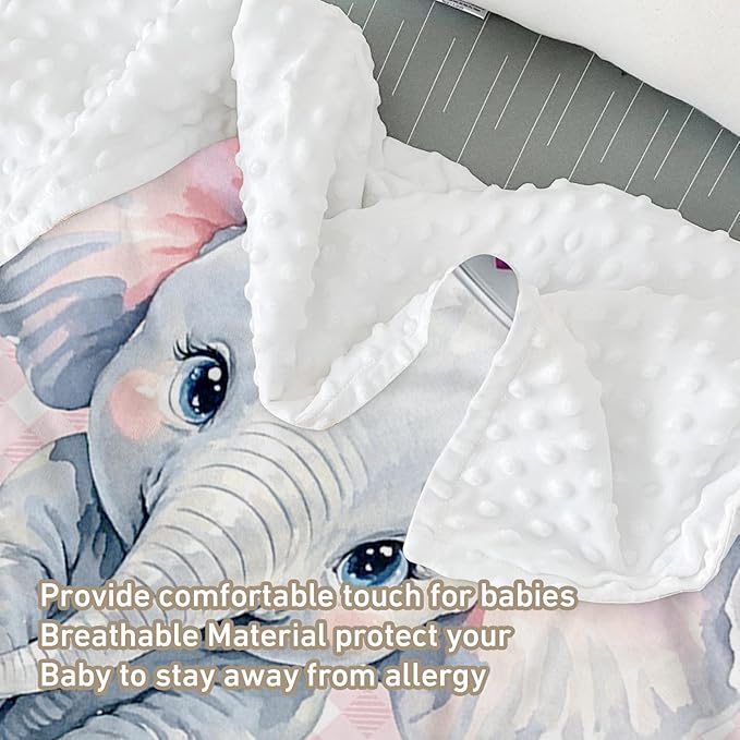 Custom Name Crib Bedding Set - Elephant Theme, Personalized Pink Checkered Nursery Bedding 3-Piece Set– Soft Blanket, Fitted Sheet, Changing Pad Cover – for Newborns Girls Nursery Gifts-CubbioJoy