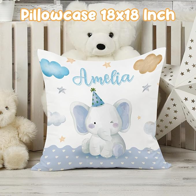 Custom Crib Bedding Set - Elephant Design Personalized Name Baby Nursery Bed 3 Pcs Set - Chic Soft Blanket with Dotted Backing, Sheet, Pillowcase for Newborn Girls Boys Gifts Color18-CubbioJoy