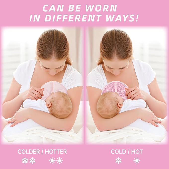 Breast Therapy Ice Packs Large Hot Cold Breast Pads, Nipple Cooling Gel Pads for Clogged Milk Duct Relief, Engorgement, Breast Augmentation Surgery, Breastfeeding Essentials for New Moms, 2 Pack-CubbioJoy