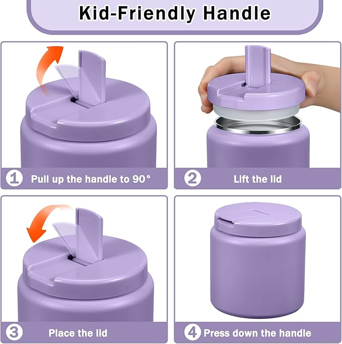 26oz Kids Thermos for Hot Food, Insulated Vacuum Food Jar with Buckle Lid, Stainless Steel Wide Mouth Leak Proof Insulated Lunch Container for School Picnic Travel, Purple-CubbioJoy