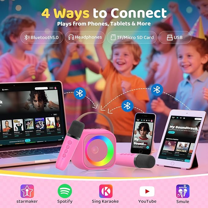 Karaoke Machine for Kids, Toys for 3-12 Years Old Girls Gifts, Kids Karaoke Microphone Machine Toy, Best Fun Christmas Birthday Gifts for 5 6 7 8 9 10 11 Years Teens Girl Boys Rose 2 Mic-CubbioJoy