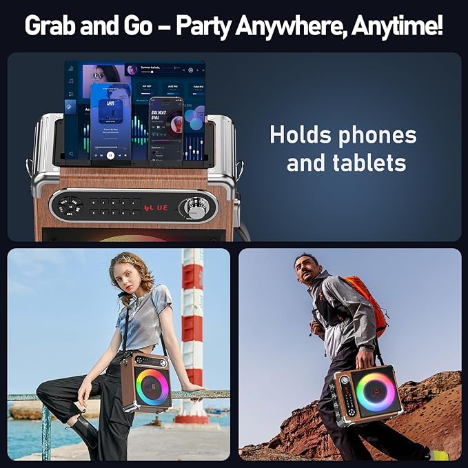 Karaoke Machine with 2 Wireless Microphones,【Upgraded 6.5"Woofer & 2"Tweeter】Portable Bluetooth 5.3 Karaoke Speaker, PA System with Bass/Treble/Echo Adjustment, Supports USB/AUX/TF/TWS for Home Party-CubbioJoy