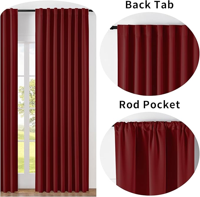 Joydeco Custom Blackout Curtains for Bedroom, 1 Panel Room Darkening Curtains & Drapes for Living Room Window Rod Pocket Back Tab (Custom Size,Burgundy Red)-CubbioJoy
