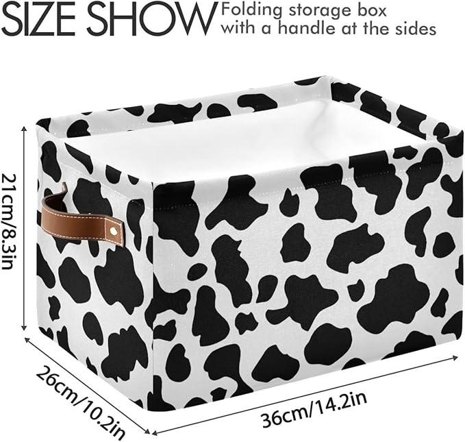 Black White Cow Skin Print Storage Basket Cube Storage Bins Organizer Bag Collapsible Closet Shelf Baskets with handle for Baby Cloth Pet Toy Book 14.2×10.2×8.3 IN-CubbioJoy