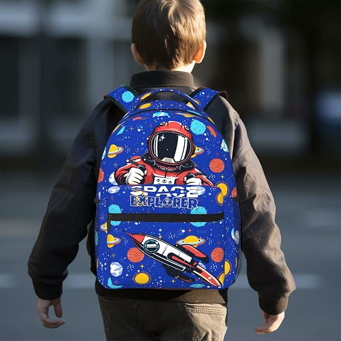 Astronaut Planet Space Backpack For Boys Girls Kids Navy Blue Rocket Spacecraft Book Bag Funny Galaxy Planet Universe Backpack For Kids Boys Girls For School Travel Hiking-CubbioJoy