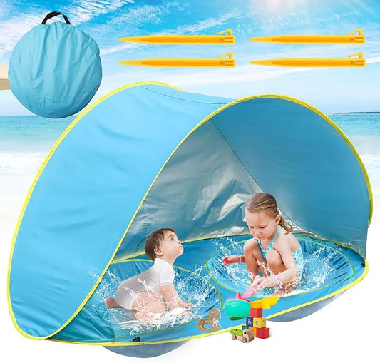 Baby Beach Tent-2 Pools Pop Up UPF 50+ Sunshade with Carry Bag, Portable for Travel,Beach,Camping,Indoor-CubbioJoy