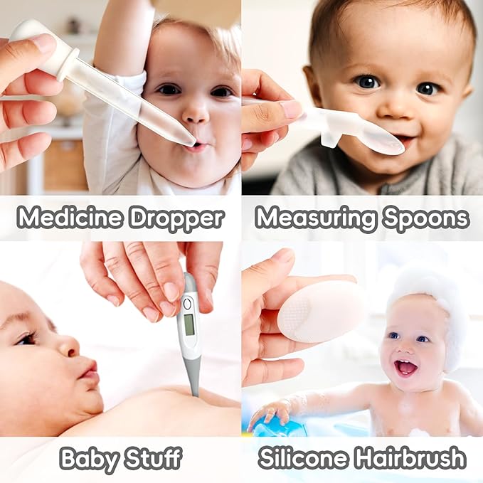 Baby Grooming Kit, Infant Safety Care Set with Hair Brush Comb Nail Clipper Nasal Aspirator,Baby Essentials Kit for Newborn Girls Boys (Grey White)-CubbioJoy