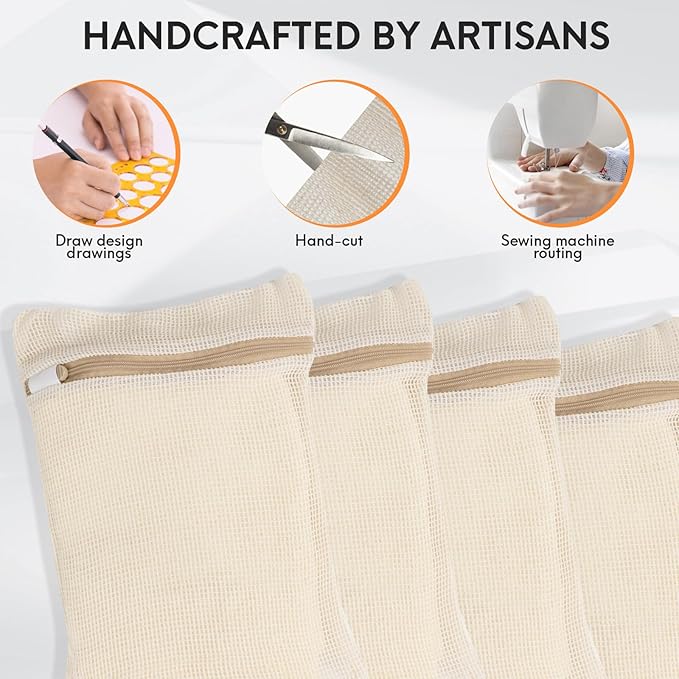 4 Piece Small, Durable Organic Cotton Mesh Laundry Bag with Strong Zipper and Breathable Mesh, Delicate Laundry Bag for Underwear, Clothes, Pants and Socks-CubbioJoy