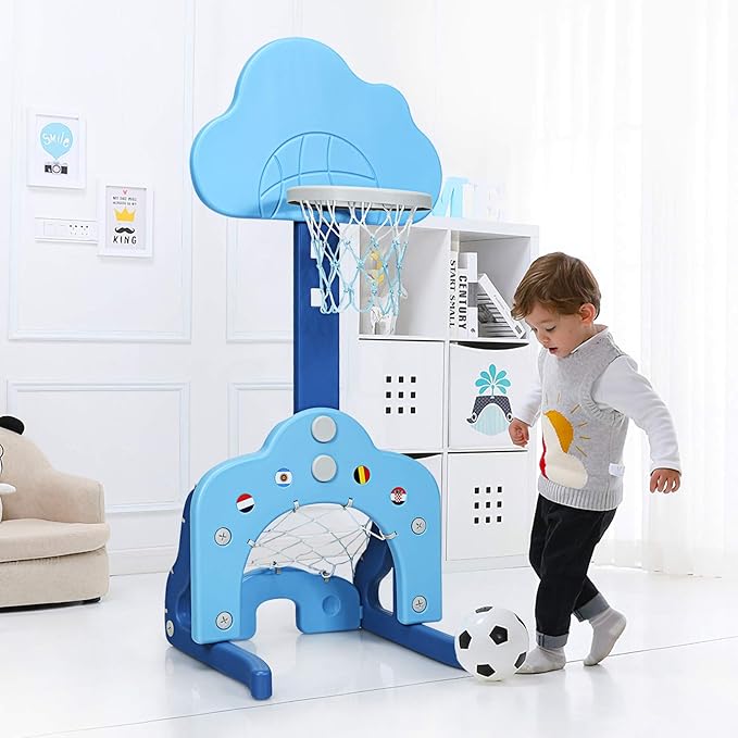 Costzon Kids Basketball Hoop, Toddler Sports Activity Center w/ 5 Adjustable Height Levels, Basketball Soccer Golf Game Set, Indoor Outdoor Basketball Hoop Set Gift for Baby Infant-CubbioJoy