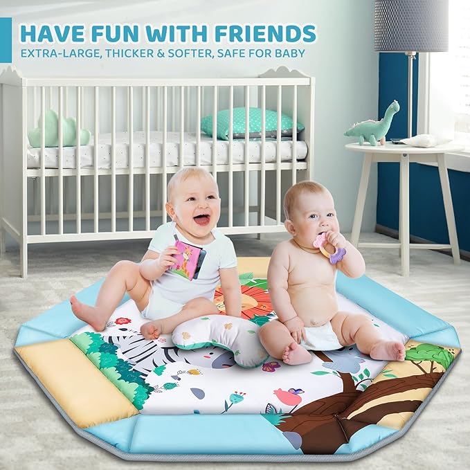 Baby Gym Play Mat, 8-in-1 Tummy Time Mat & Ball Pit with 6 Toys, Washable Baby Activity Play Mat for Visual, Hearing, Sensory, Motor Development, Baby Toys Gift for Toddler Infant 0-3-6-9-12 Month-CubbioJoy