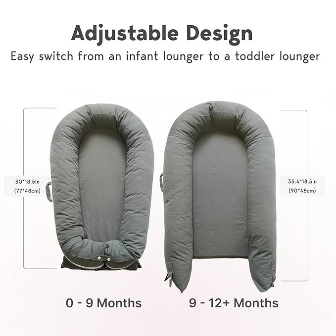 Deluxe Infant Lounger, Baby Nest Cover for Baby Girls & Boys, Newborn Essentials for Baby 0-12 Months, 100% Cotton(Gray)-CubbioJoy