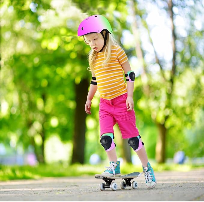 Kids Bike Helmet Set Adjustable for Children, Boys, Girls and Teenagers Aged 3-8 Years Includes Elbow, Knee, Wrist Guards Children's Helmet Protection Set for Bikes SkateboardsRollerskates-CubbioJoy