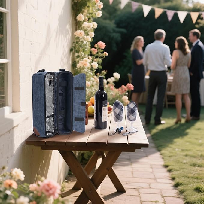ALLCAMP Wine Bag - Insulated Cooler Bag with Wine Glasses, Bottle Opener & Wine Accessories for Wine Lovers - Portable Wine Gift Bag for Travel, Picnics, and Gift Ideas(Blue)-CubbioJoy