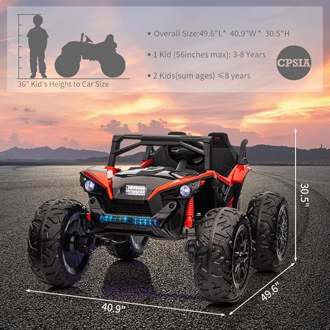 2 Seaters 24V Ride on UTV with Remote Control,10AH Battery, 400W Powerful Motors with 17" EVA Wheels, 20.5“ Seat Width Electric Ride Toy with Metal Suspension,LED Lights,Music,Horn (Red)-CubbioJoy