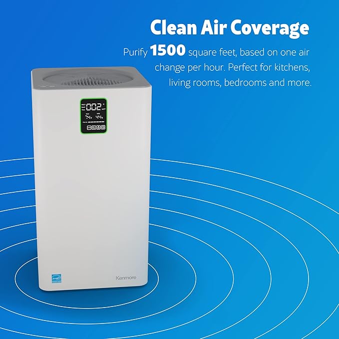 Kenmore PM3020 Air Purifiers with H13 True HEPA Filter, Covers Up to 1500 Sq.Foot, 24db SilentClean 3-Stage HEPA Filtration System, 5 Speeds for Home Large Room, Kitchens & Bedroom-CubbioJoy
