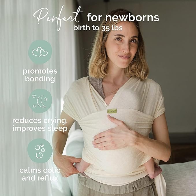 Boba Baby Wrap Carrier – Original Baby Sling Carrier for Newborns (7–35 lbs), Soft, Secure, Hands-Free & Ergonomic, Ideal for Comfortable Bonding, New Parents (Serenity Oat Meadow)-CubbioJoy