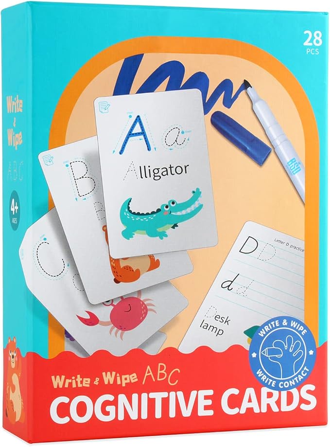 28 Pcs Letters Words Number Math Counting Recognition Cards for Kindergarten Preschool Toddlers Educational Toys RZKP-01 (Letters)-CubbioJoy