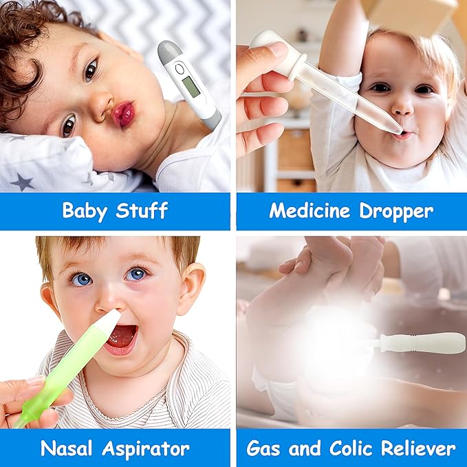 Baby Healthcare and Grooming Kit, 28 in 1 Portable Baby Essentials Kit Electric Nail Trimmer Set with Gas Relief Hair Brush Comb Nasal Aspirator for Newborn Boys Girls (Grey White)-CubbioJoy