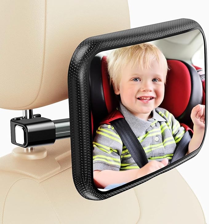 Baby Car Mirror for Rear Facing Seat - Clear View, Upgraded Hook Clip Design, 360 Rotation, Wide Crystal View, Shatterproof Crash Tested and Certified-CubbioJoy