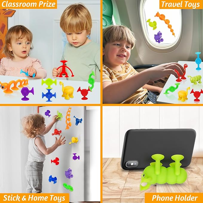 32 PCS Toddler Suction Cup Toys Kids Bath Toy 1-3 3-5 Party Favor Goody Prize Filler Stuffer Gifts for 2+ 3 4 5 6 Year Old Boy Girl Travel Sensory Fidget Window Water Table Toy with Eggshell Storage-CubbioJoy