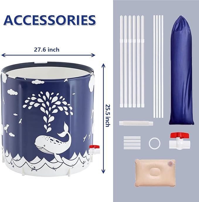 BESTHLS Foldable Bathtub Portable Soaking Bath Tub,Eco-Friendly Bathing Tub for Shower Stall (Blue Whale-1)-CubbioJoy
