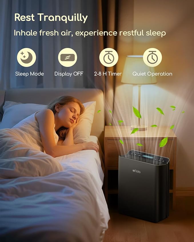 Afloia Air Purifier for Home Large Room Bedroom Up to 2000Ft² with PM2.5 Air Quality Monitor Smart Auto Mode, Washable Pre Filter Cleaner for Pet, Black-CubbioJoy