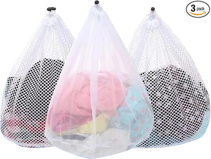 3Pcs Mesh Laundry Bags Washing Machine Mesh Wash Bags Jumbo for Delicates Clothes,Bed Linen,Toys with Drawstring Closure Sturdy(3 XXLarge 28 x 26 Inches)-CubbioJoy