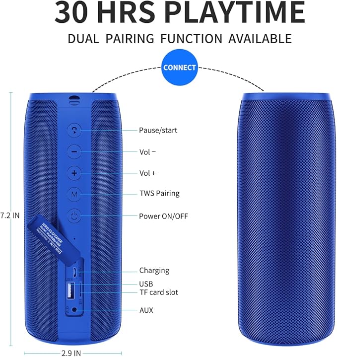 Bluetooth Speaker,MusiBaby M88 Speakers,Dual Pairing, Bluetooth 5.3,Loud Stereo Sound,Booming Bass,30H Playtime for Home& Outdoor Party,Beach,Portable Speaker,Gifts(Blue)-CubbioJoy