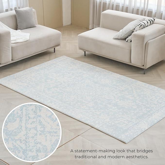 Baby Care Soft Rug (Prestige, Ikat - Inca Blue) 98'' x 59'' Original One-Piece Reversible Rollable Waterproof Play Mat for Infants, Babies, Toddler, and Kids-CubbioJoy