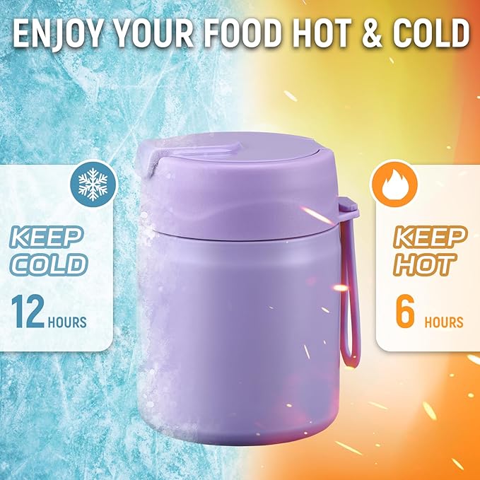 17oz Soup Thermo for Hot Food Kids Insulated Vacuum Food Jar with Stainless Steel Spoon Wide Mouth Thermo Leakproof Lunch Food Container Kids Hot Lunch Box (Purple)-CubbioJoy