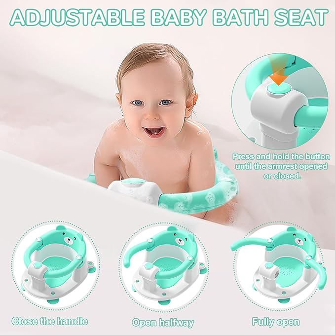 Baby Bath Seat for Babies 6 Months & up, Non-Slip Toddler Bath Seats for Babies Sitting Up, Safe Infant & Newborn Bathtub Chair with 4 Suction Cups & Soft Cushion for Shower,Mint-CubbioJoy