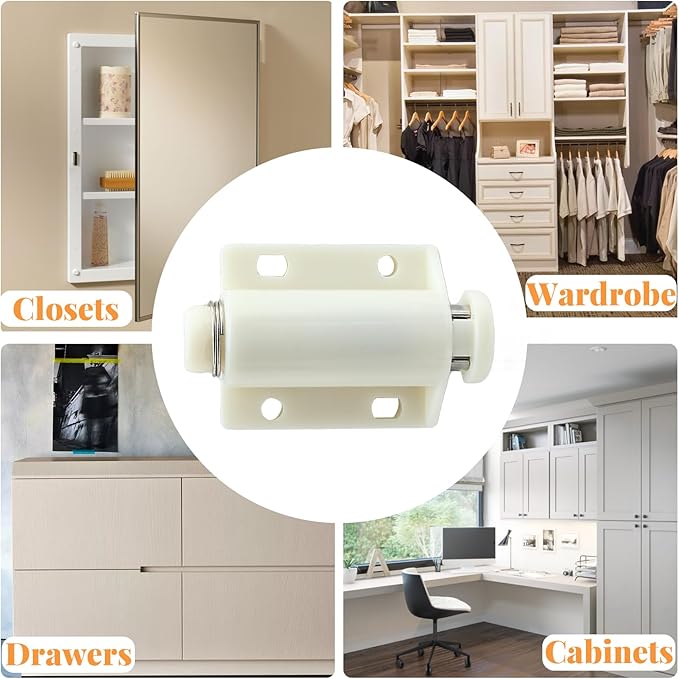 2 Pack Magnetic Touch Latch, Cabinet Push Open Catches Magnet Push Release Latches Hardware for Kitchen Cabinet Drawer Cupboard Closet Door (White)-CubbioJoy